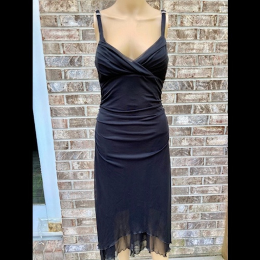 90s/Y2K Black Mesh Ruched Goth Midi Dress - Picture 3 of 9